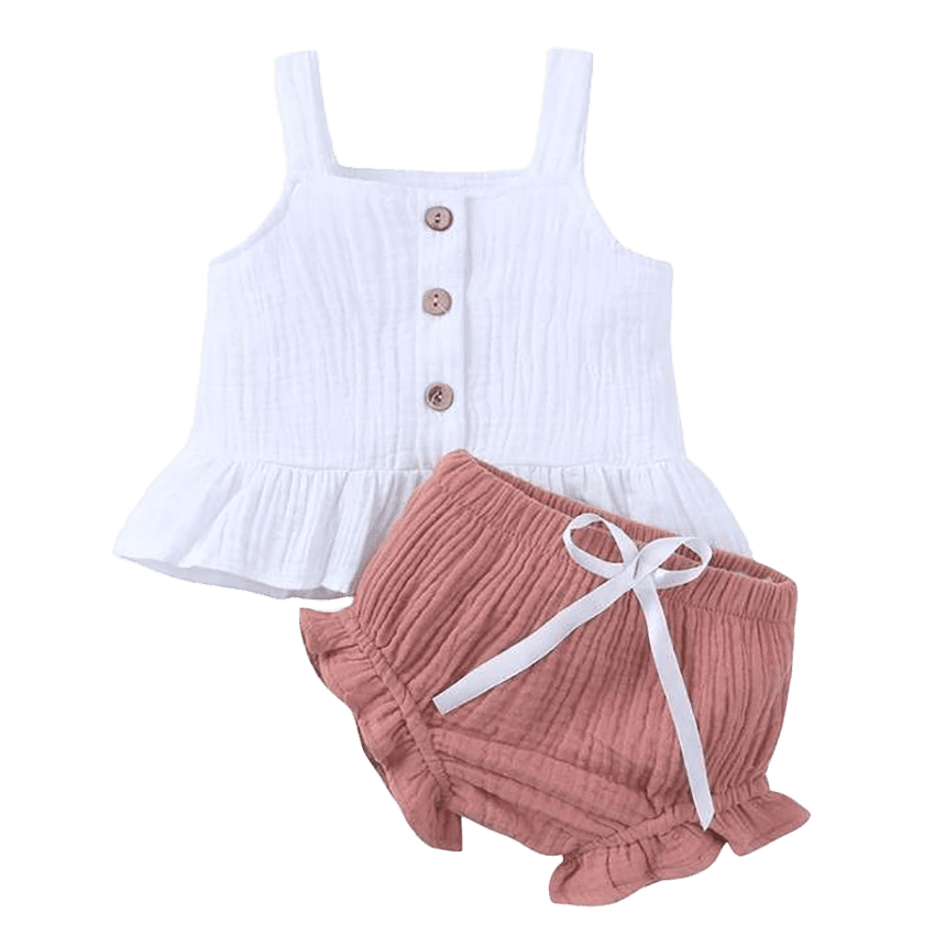 Isabelle- Organic cotton two-piece- White and Pink